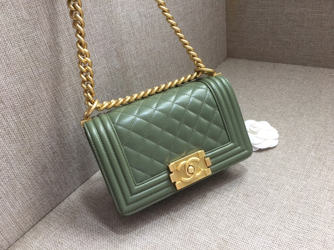 Lambskin Small Boy Handbag Flap Bag A67085 Dark Green